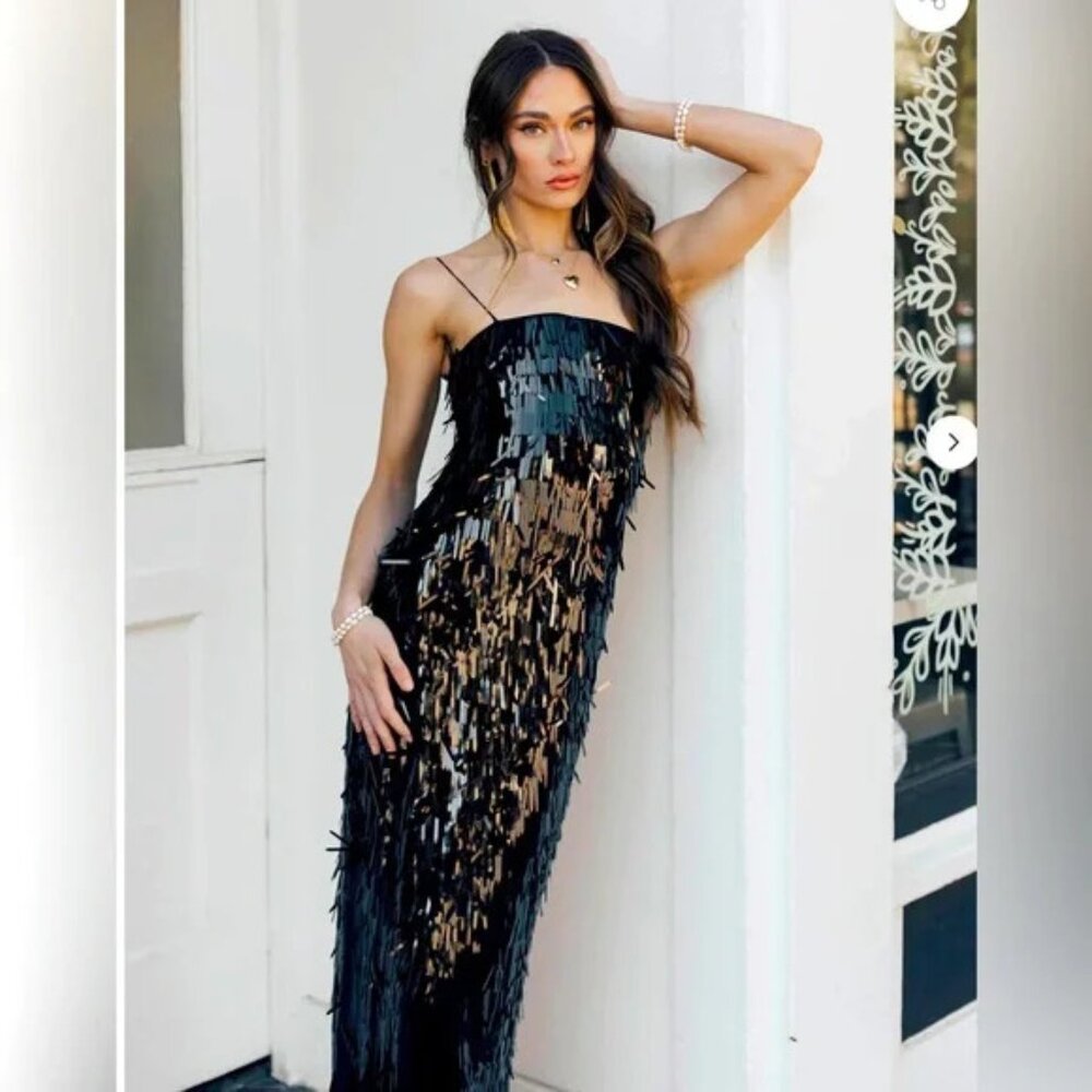 Untamed Petals By Amanda Judge Black Sequin Dress.  SZ S